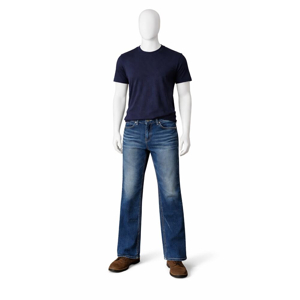 BKE Tyler Straight Jeans Mens 34x32 Dark Wash Distressed Buckle Denim Casual